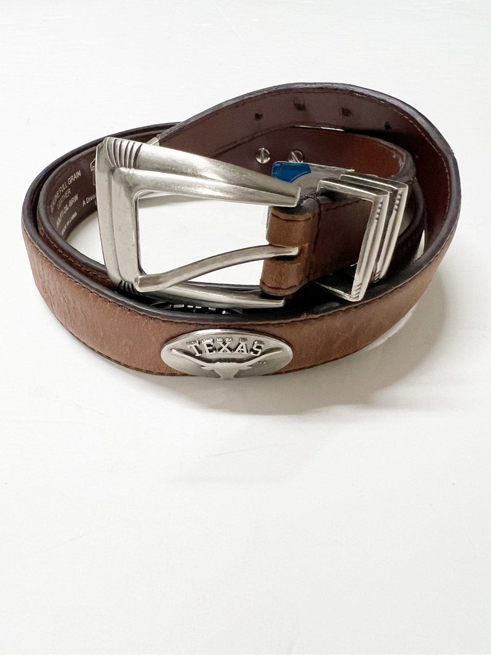 ZEP PRO Mens Brown Full Grain Leather UT Austin Longhorn Silver Concho Belt